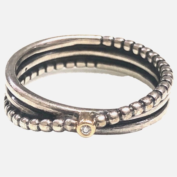 Pandora Rising Star 14k Gold & Sterling Silver Diamond Twist Beaded Ring - Picture 4 of 11